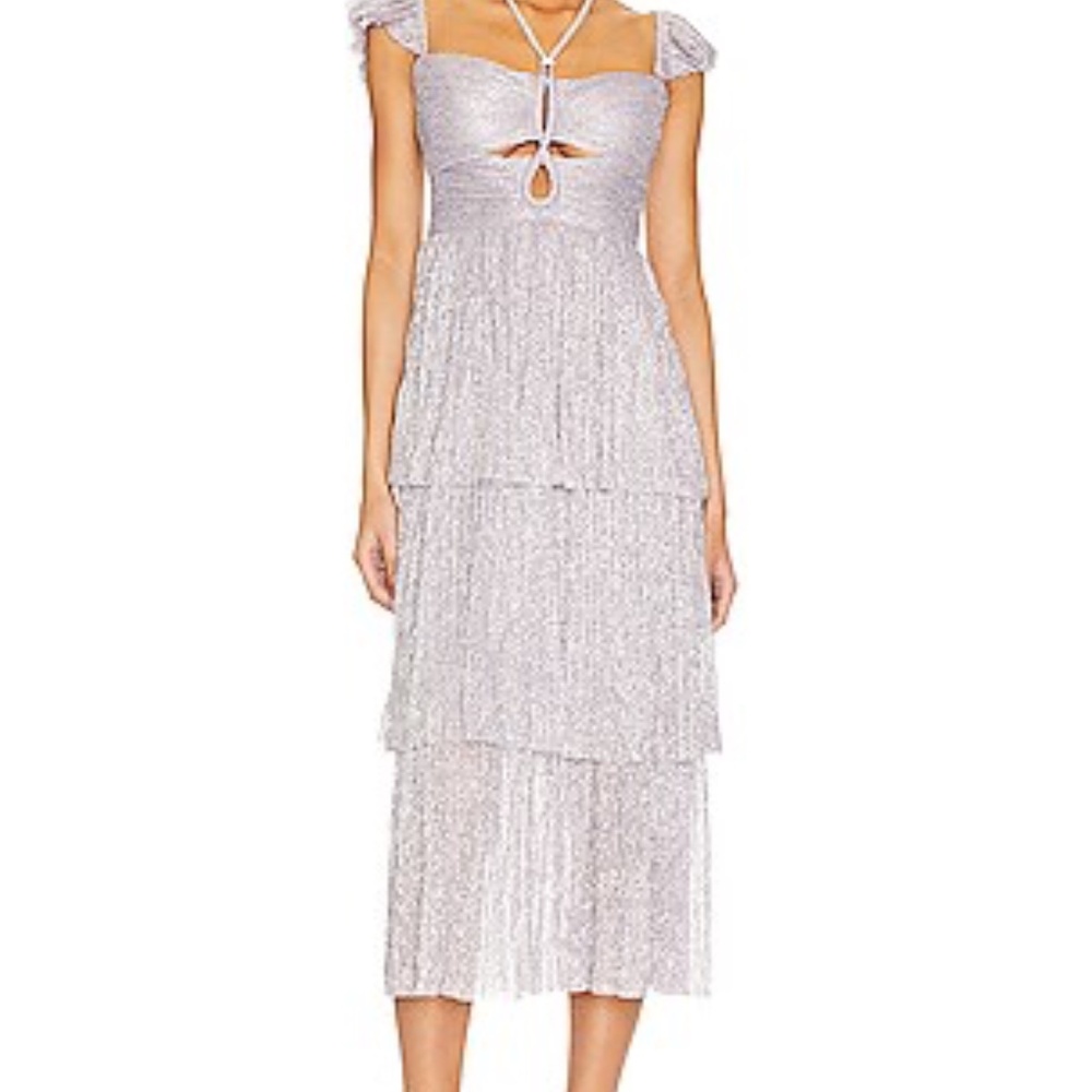 Sabina Musayev Amadea Metallic Pleated Midi Dress Purple Lavender